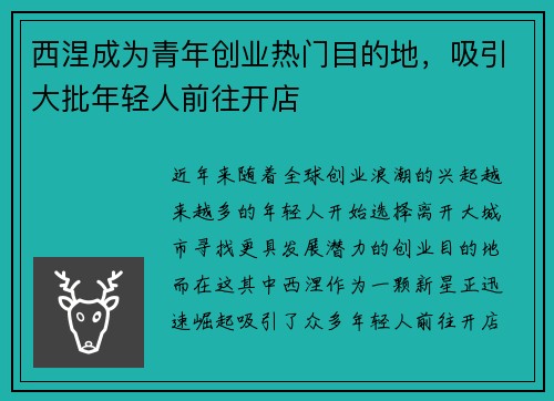 西涅成为青年创业热门目的地，吸引大批年轻人前往开店